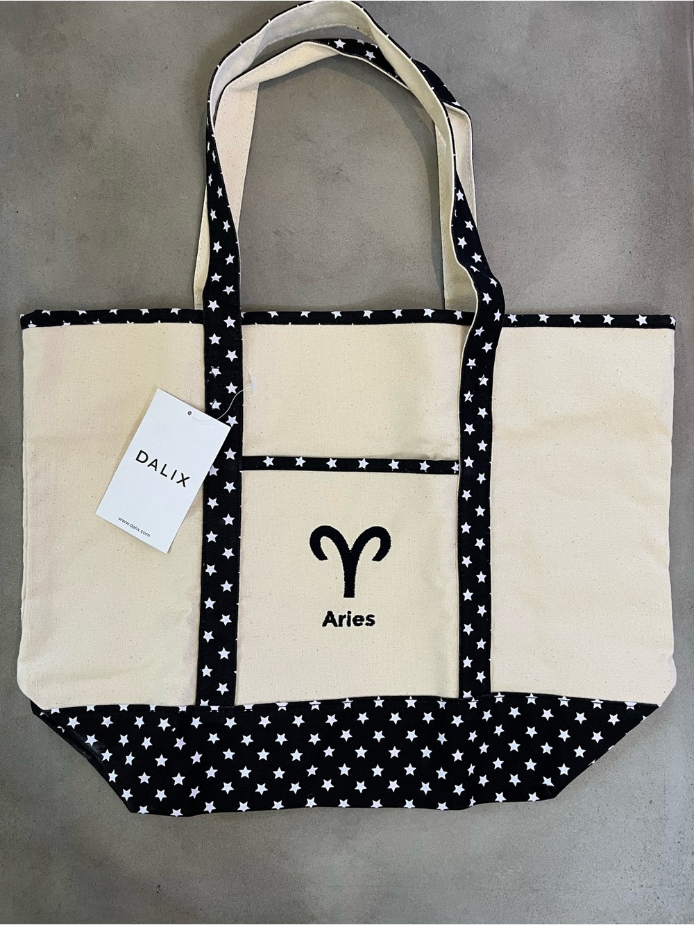 Zodiac Sign Shopping Canvas Tote Bag Black Star Horoscope Gifts - Aries
